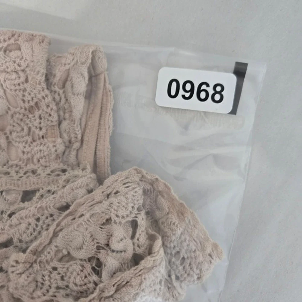 Free People Beige Crochet Bell Sleeve Top XS Boho